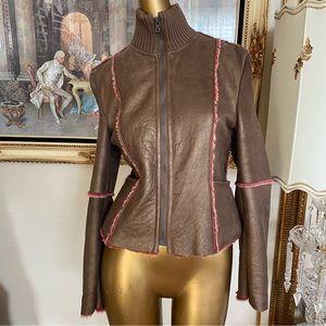 GAS Leather Faux Fur Trim Jacket